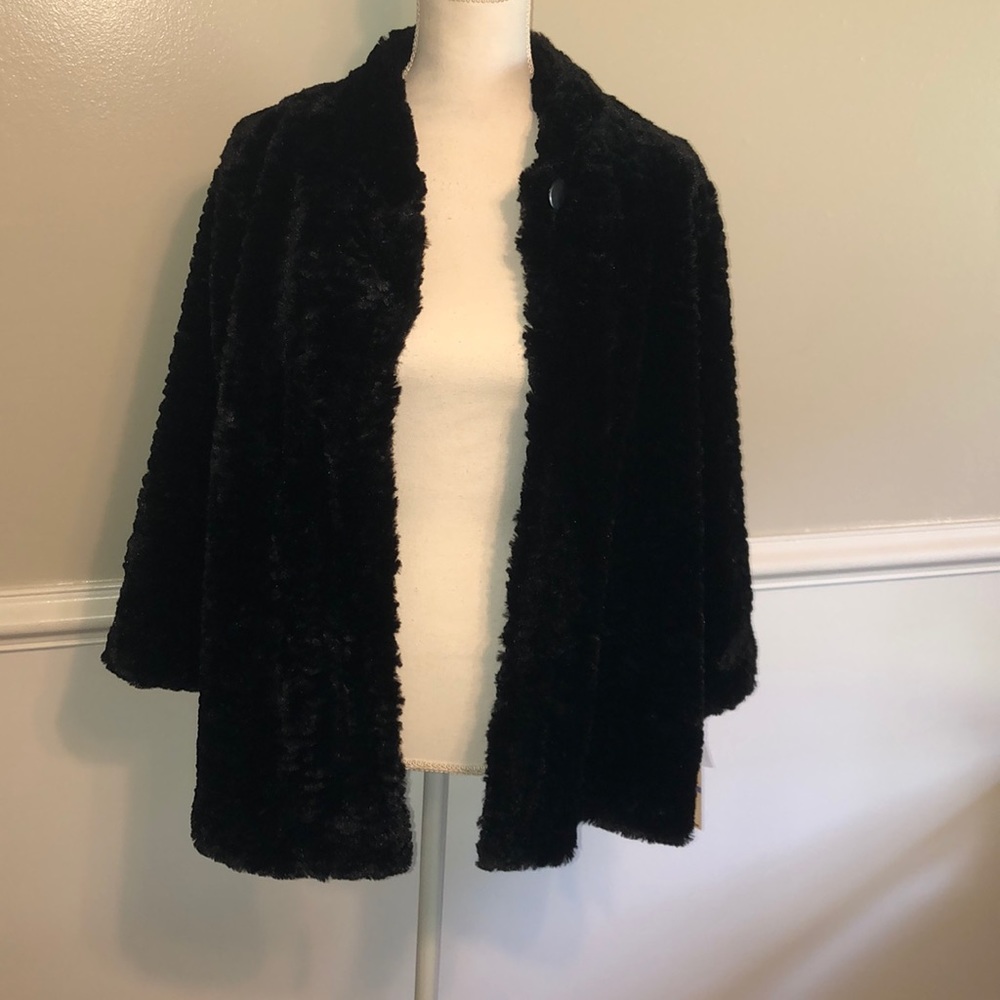 Alfred Dunner Black Faux Fur Jacket NWT